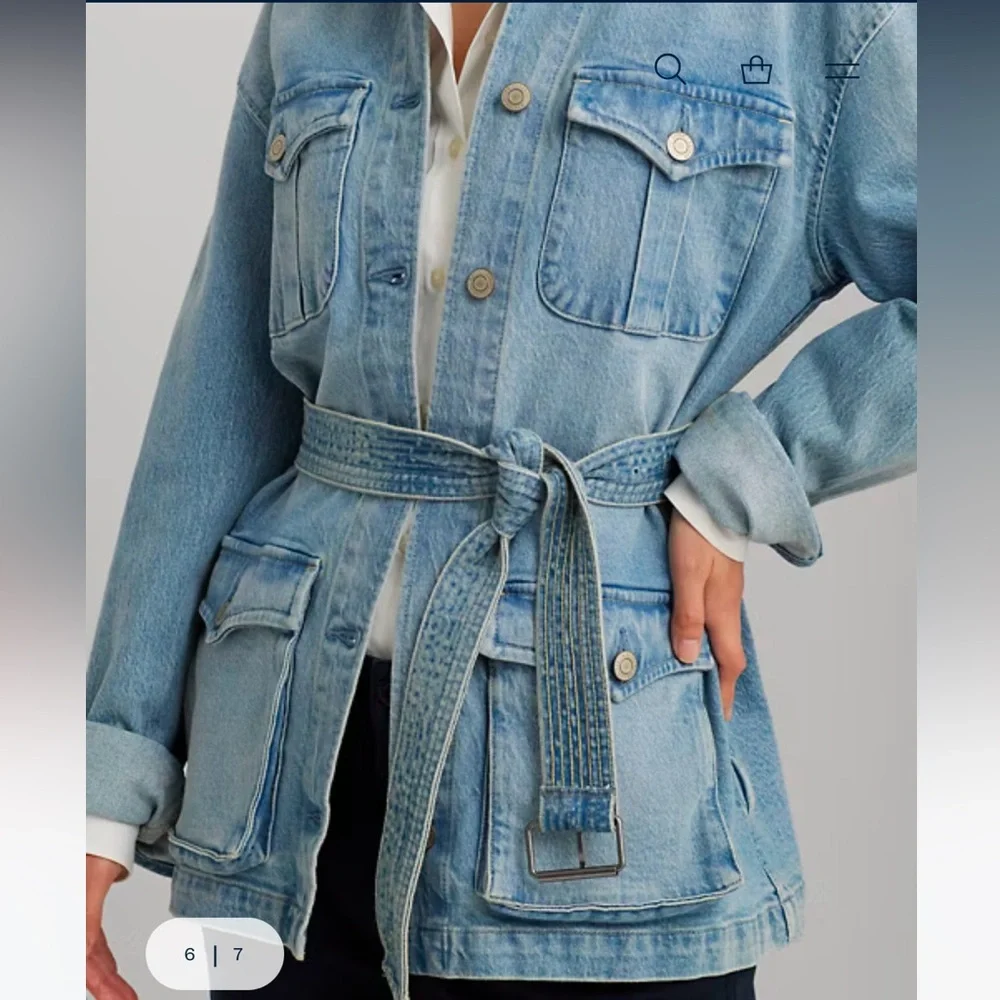 Ralph Lauren Light Blue Denim Jean Jacket with Belt, medium - Picture 7 of 12